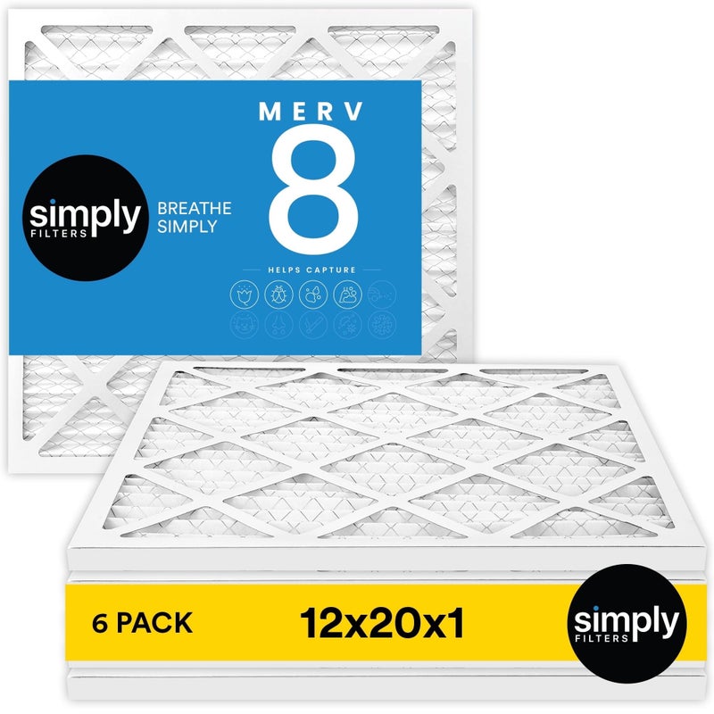 Simply 12x20x1 Air Filter, MERV 8, 6 Pack, For Home AC Furnace & HVAC (Actual Size: 11.75"x19.75"x0.75") DUST, Pet, & Allergy Control - Image 1